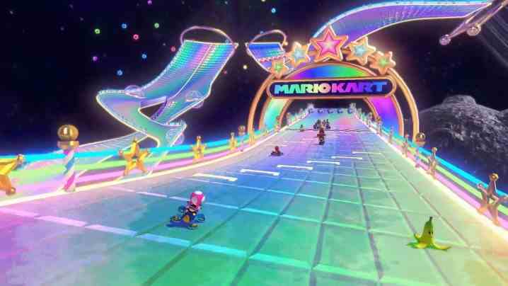 Mario Kart 8 Deluxe'te Wii Rainbow Yolu.