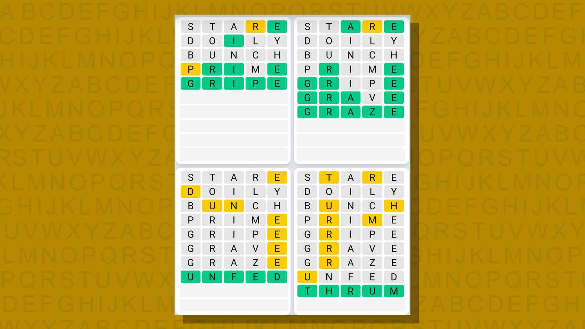 Sarı arka planda 673 numaralı oyunun Quordle günlük dizisi yanıtları