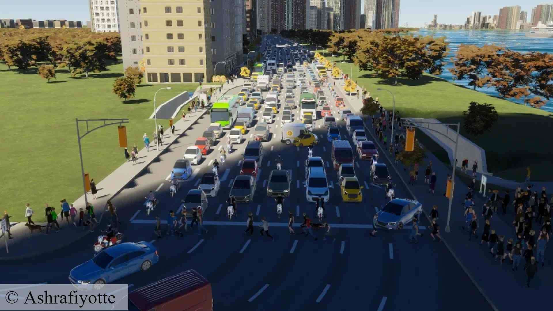 Cities Skylines 2 kırmızı ışıkta geçme: Colossal Order şehir kurma oyunu Cities Skylines 2'de yayalar caddeyi dolduruyor