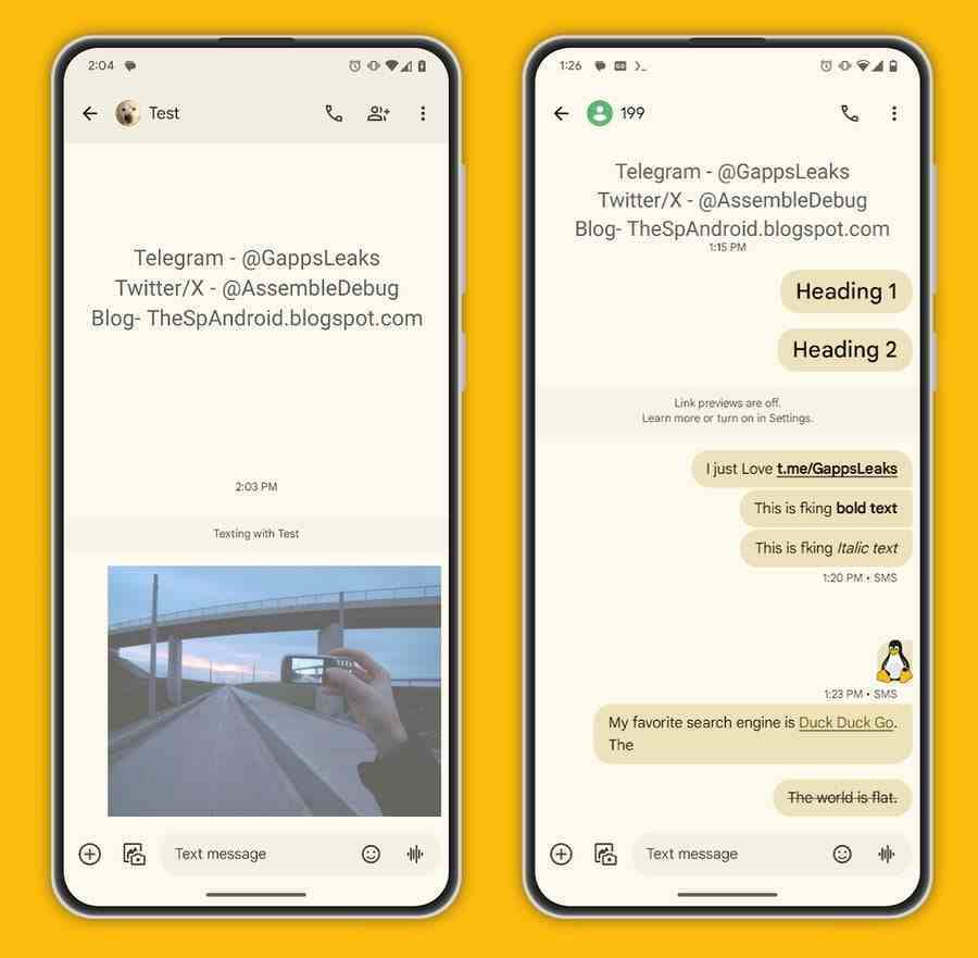 Google Mesajlar Uygulamasındaki işaretleme metni |  Kaynak - TheSPAndroid - Google Mesajlar yakında Markdown metin desteğini alacak