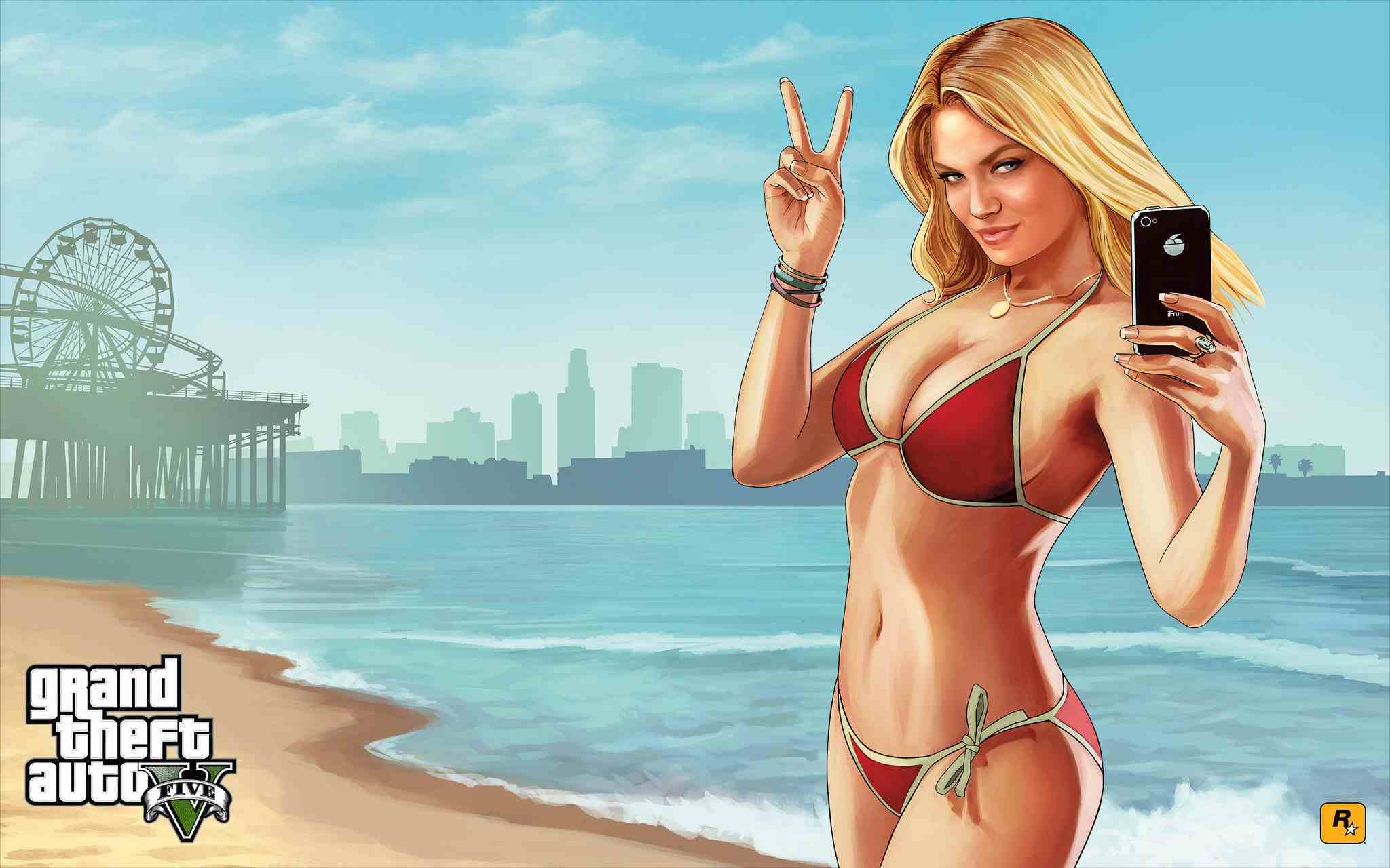 Gta V Sahilde kırmızı bikinili sarışın kadın