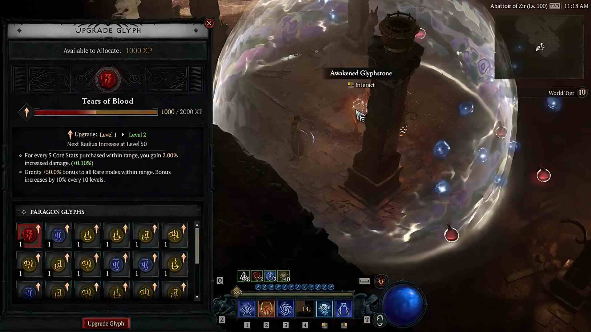 Diablo 4 Zir Abattoir'da Tears of Blood Glyph ödülü