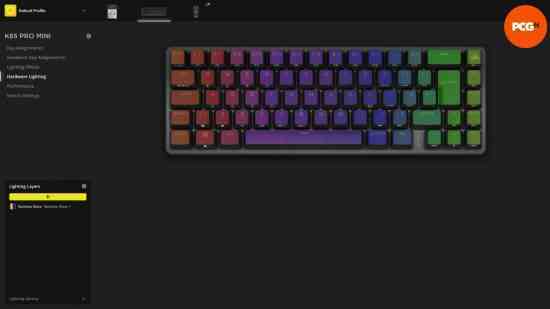 K65 Pro Mini klavye bağlıyken Corsair iCue yazılımının ekran görüntüsü.