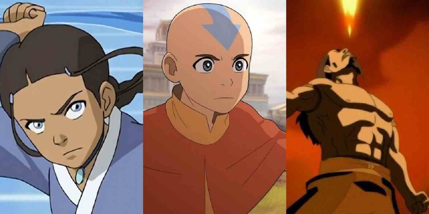 Son Hava Bükücü Avatar'dan Katara, Aang ve Ateş Lordu Ozai'nin bölünmüş görüntüsü