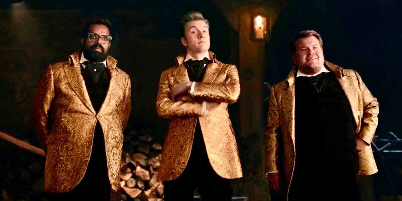 Romesh Ranganathan, James Acaster ve James Corden altın ceketli