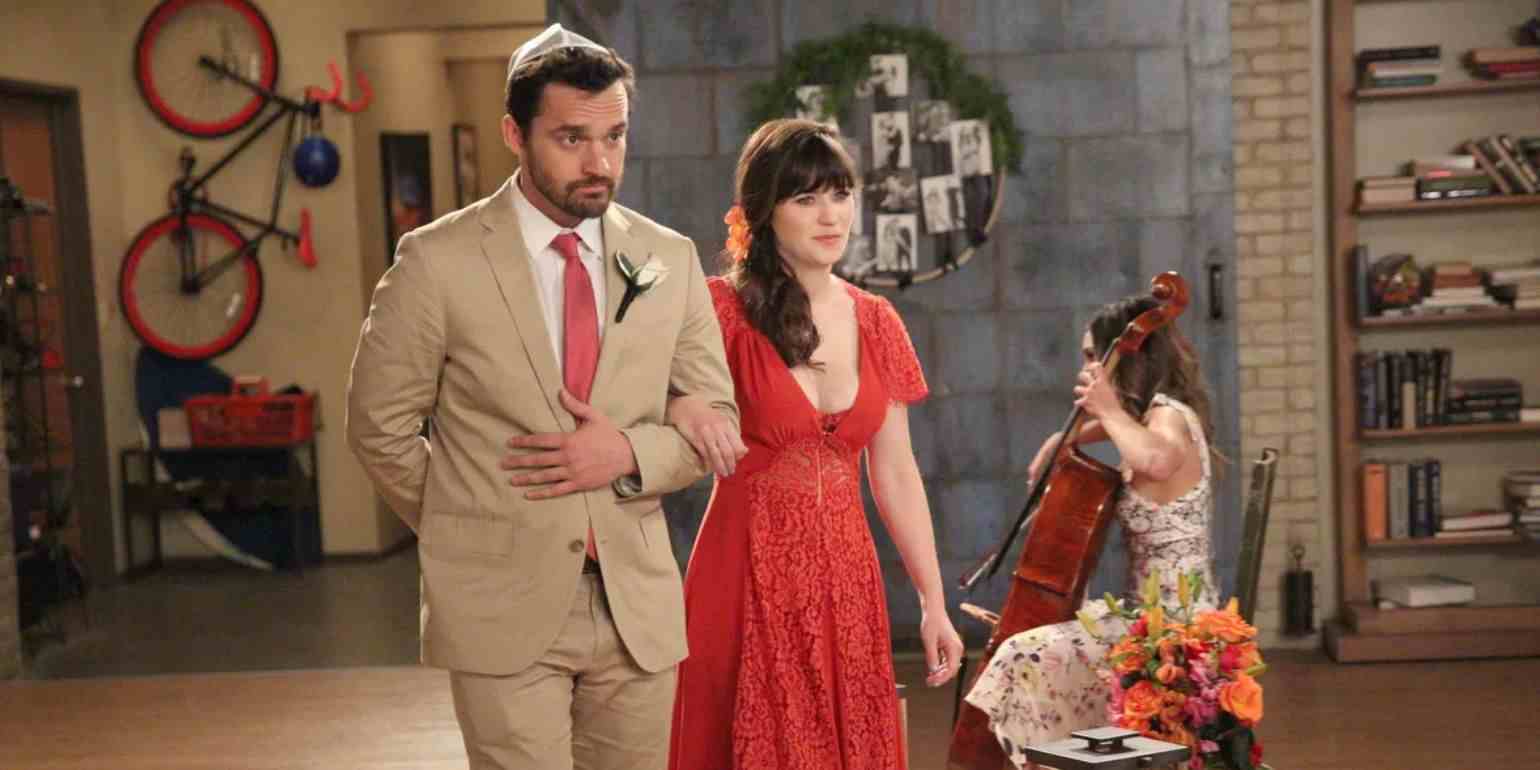 Nick ve Jess, Cece ve Schmidt'in New Girl'deki düğünü için birlikte koridorda yürüyorlar