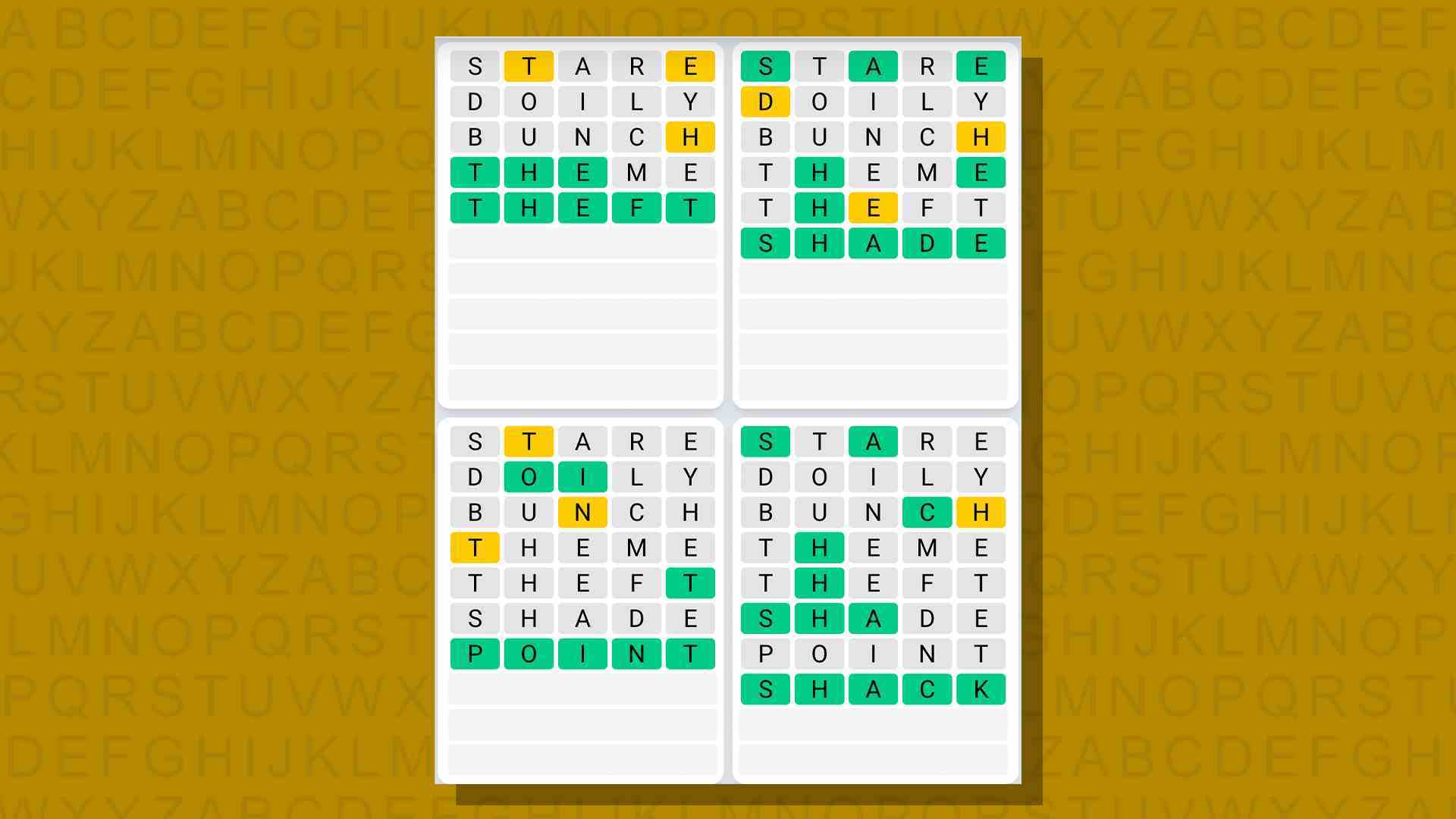 Sarı arka planda 689 numaralı oyunun Quordle günlük dizisi yanıtları