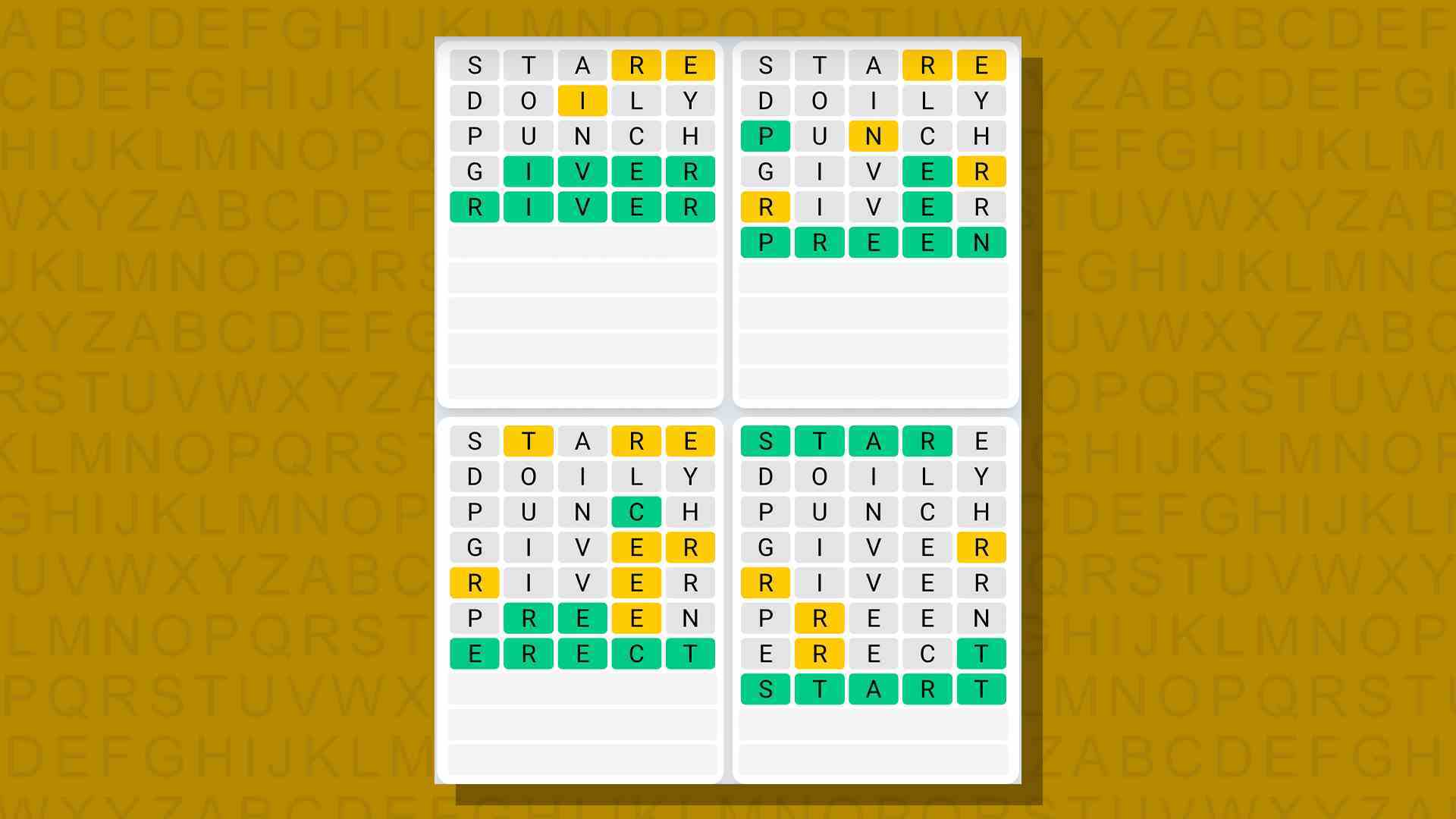 Sarı arka planda 690 numaralı oyun için Quordle günlük dizi yanıtları