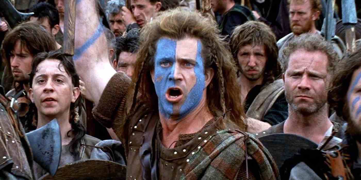 Mel Gibson, Braveheart'ta savaş alanında bir orduyu yöneten William Wallace rolünde.