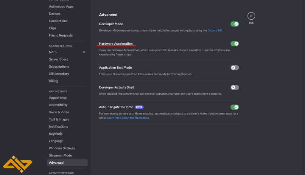 Discord içinden Donanım Hızlandırmayı kapatın