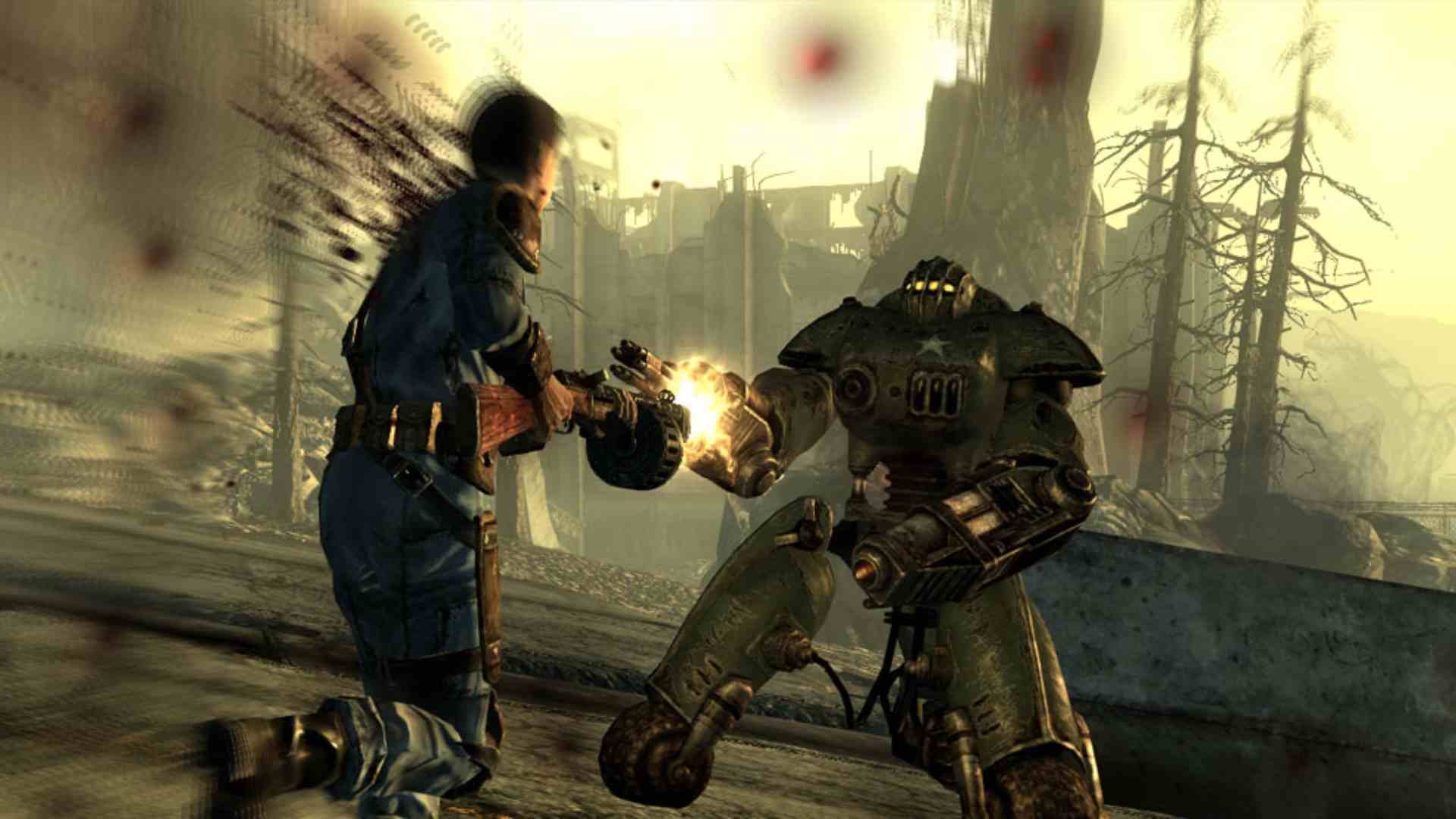 2023 oyunları: Bethesda RPG Fallout 3'te robota ateş eden bir adam