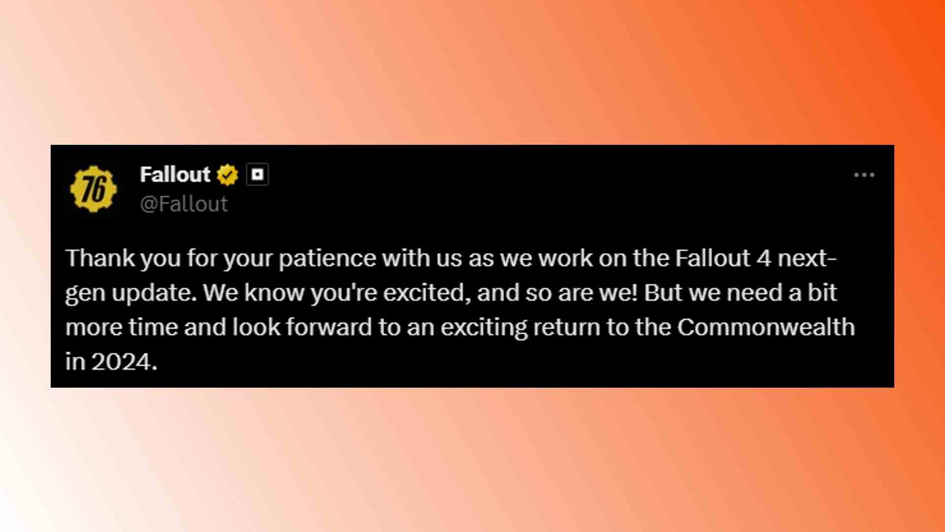 Fallout 4 yeni nesil güncellemesi Bethesda: Fallout Twitter'dan Fallout 4 yeni nesil güncellemesine ilişkin açıklama