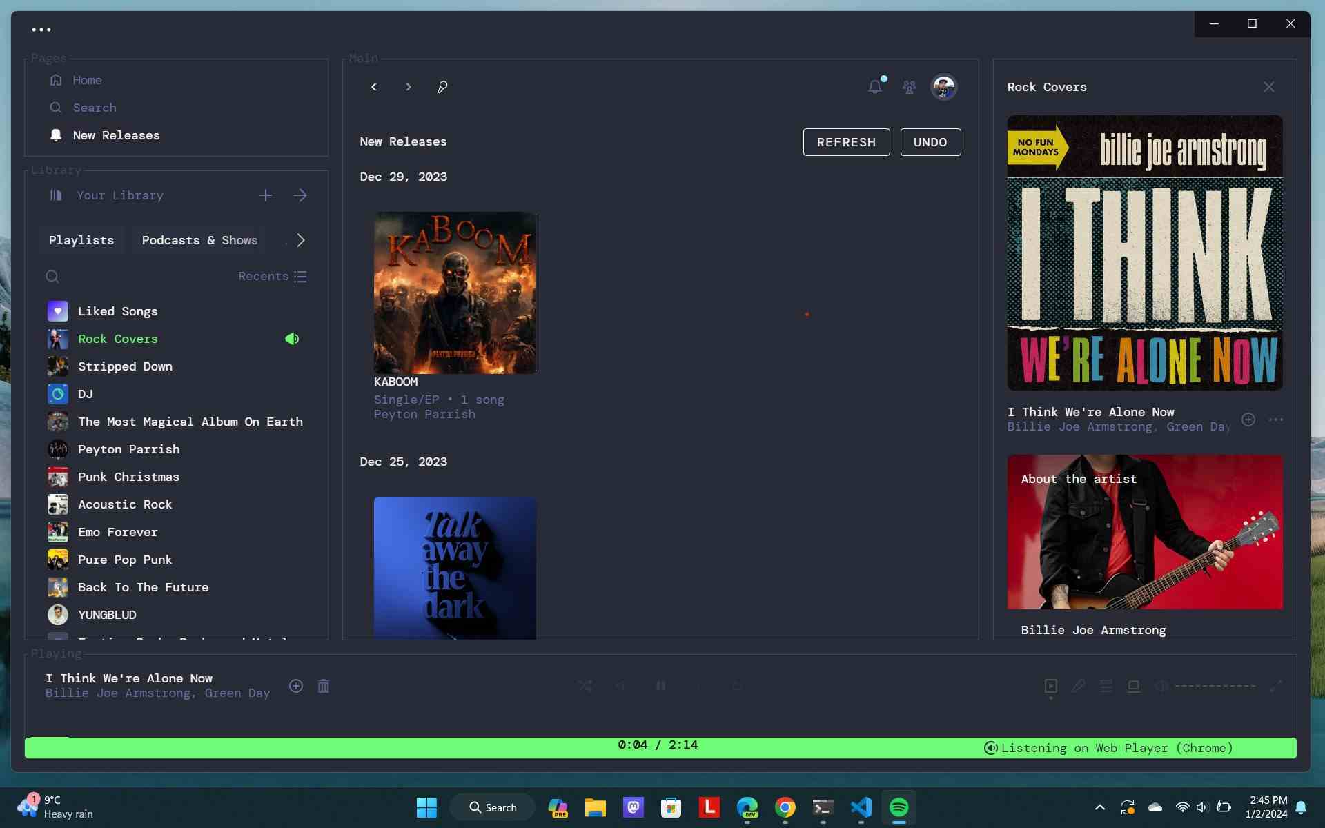 Spicetify'ı kullanan Spotify için Yeni Çıkanlar özel uygulaması