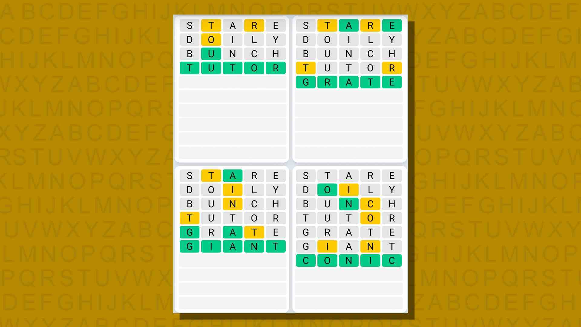 Sarı arka planda 709 numaralı oyunun Quordle günlük dizisi yanıtları