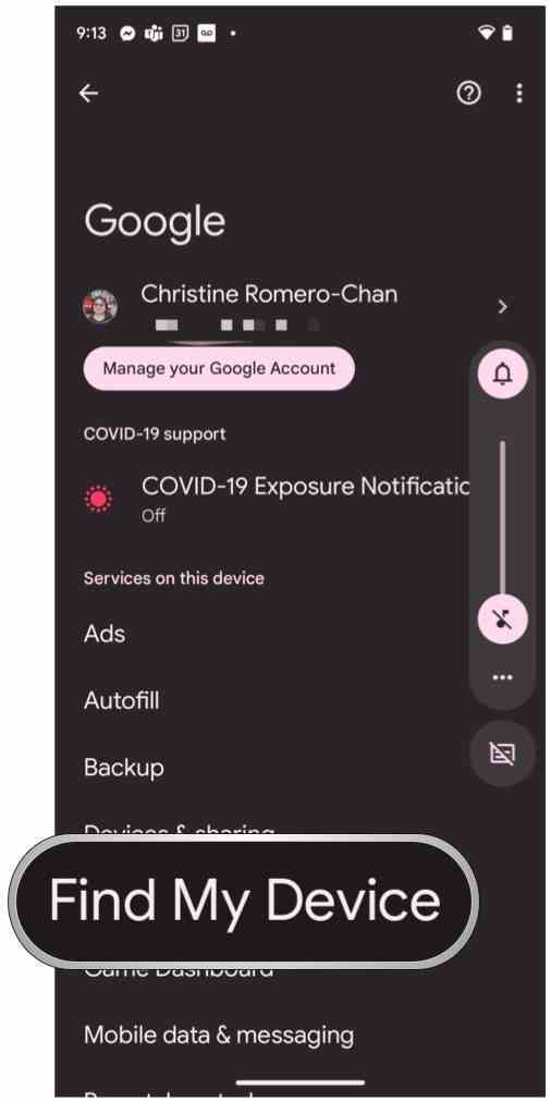 Android 13 Ayarları, Google, Cihazımı Bul'u seçin