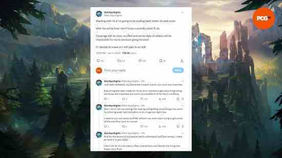 League of Legends YouTuber SkinSpotlights'ın gelecekteki içeriklerini tartıştığı bir Twitter başlığı