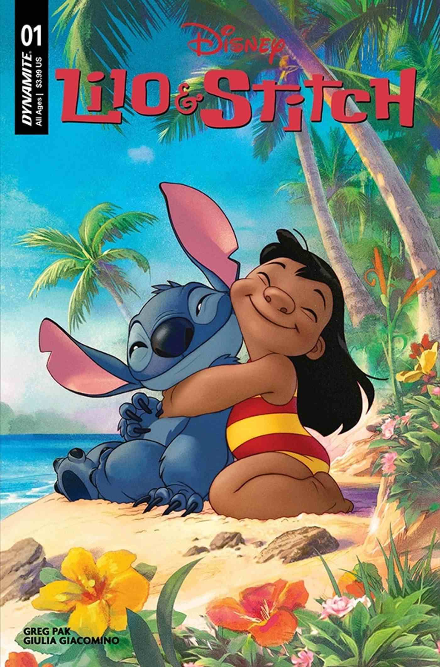 Dynamite Comics'ten Lilo & Stitch'in kapağında çiftin kumsalda kucaklaşması yer alıyor