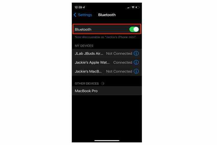 iPhone Bluetooth ayarları arasında geçiş yapın.