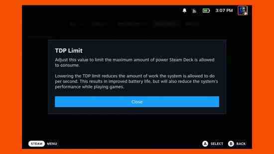 Steam Deck güncelleme hızlı ayarları TDp sınırı