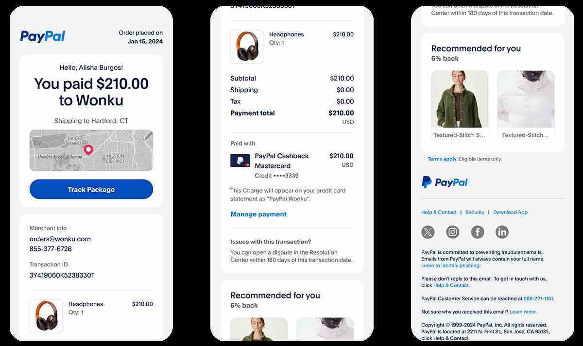 Akıllı Makbuz özelliğinin ekran görüntüleri (Resim Kredisi – PayPal) - PayPal ve Venmo, yapay zeka destekli yeni özelliklerle güncellenecek