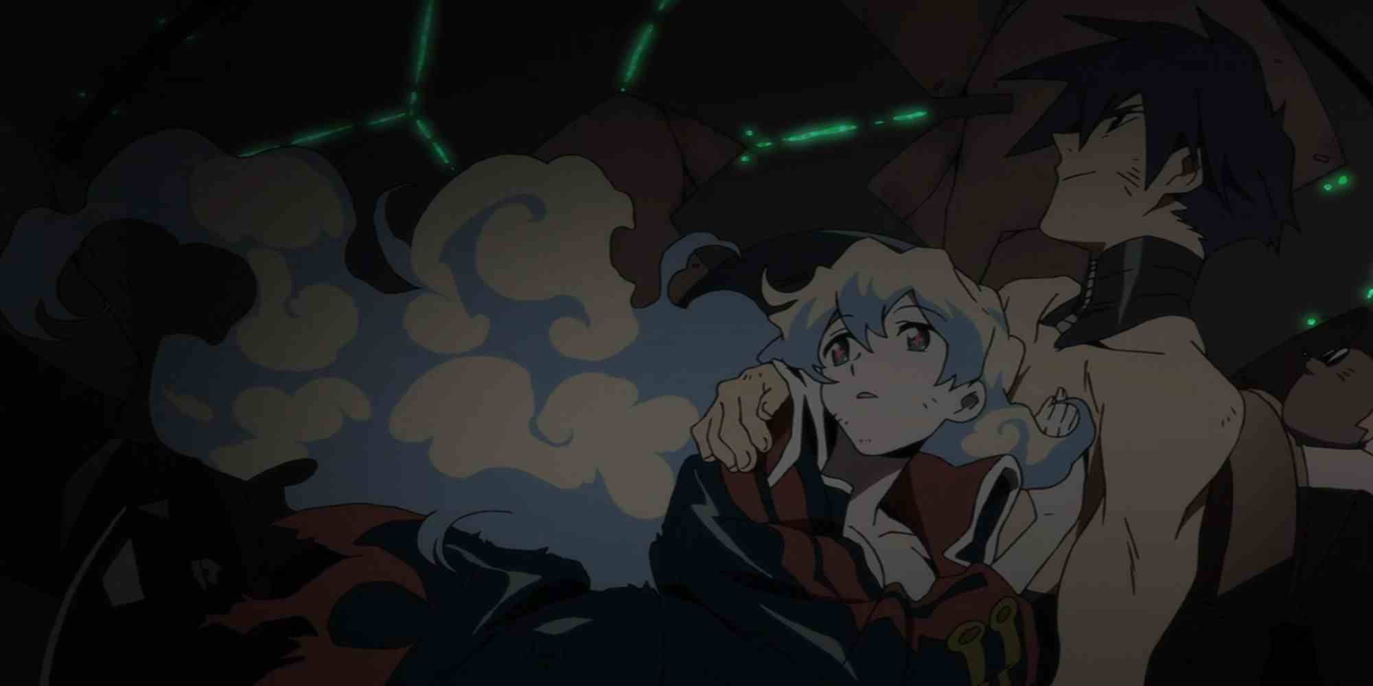 Gurren Lagann Film 2'de Simon ve Nia'nın birbirlerine tutunduğu ekran kapağı.