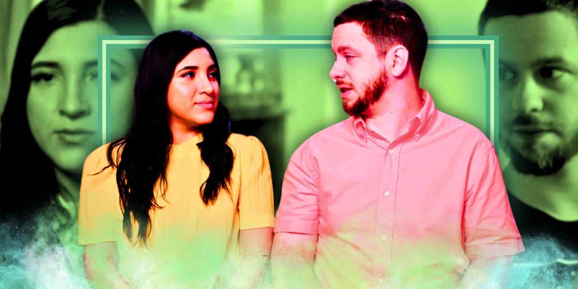 90 Day Fiance'ın 10. sezonu Clayton & Anali'nin yeşil arka planlı montajında ​​Anali'nin sarı bir elbise ve Clayton'ın pembe bir gömlek giydiği görülüyor.