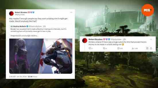 Destiny 2'nin kıdemli anlatı tasarımcılarından birinin potansiyel bir flört simülasyonunu tartıştığı iki Twitter gönderisi