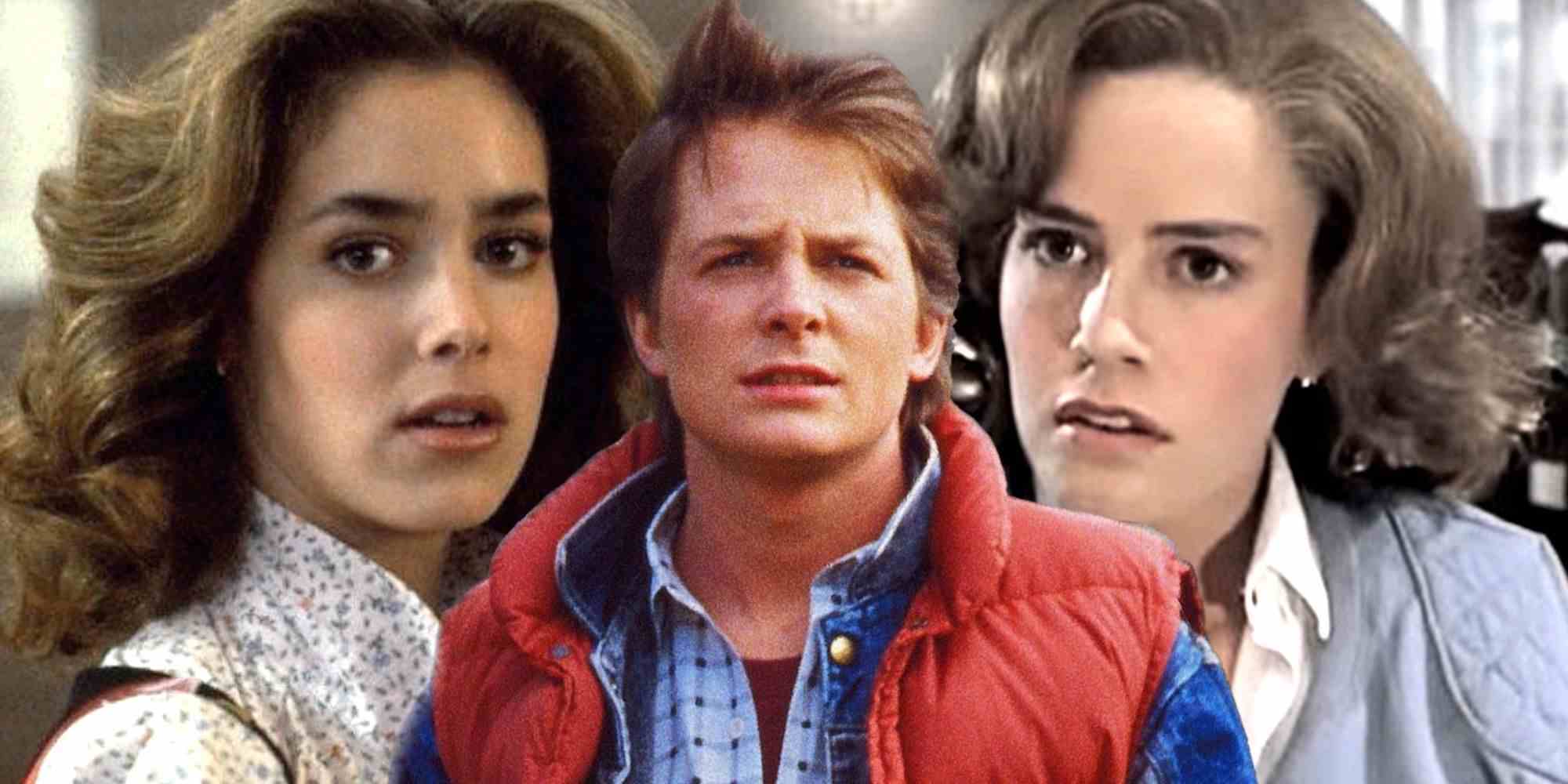 Geleceğe Dönüş Bölüm I ve II'de Michael J Fox'un Marty McFly rolünde, Claudia Wells ve Elisabeth Shue'nun Jennifer Parker rolünde olduğu özel bir görüntü