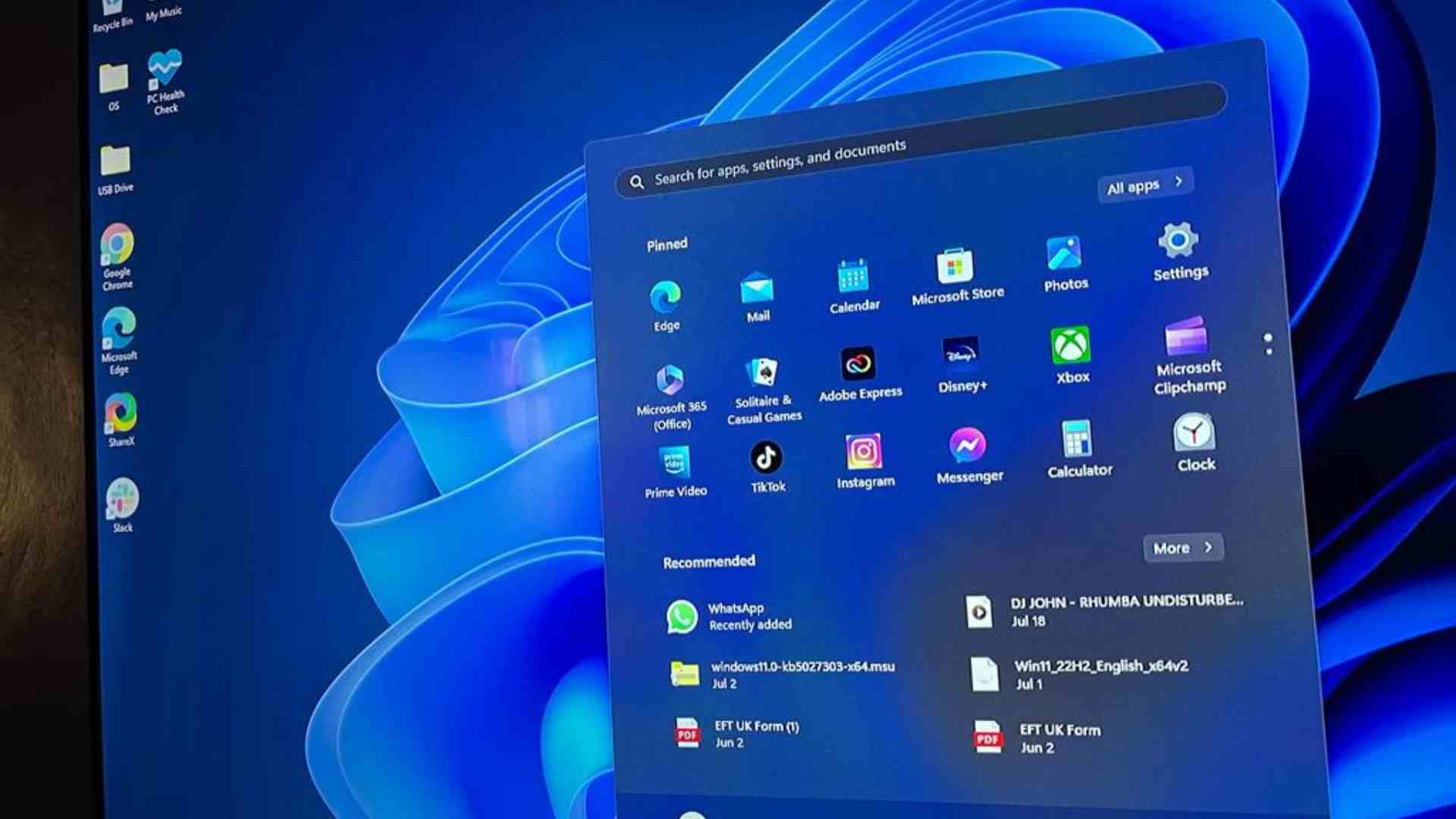 Windows 11'de başlat menüsü