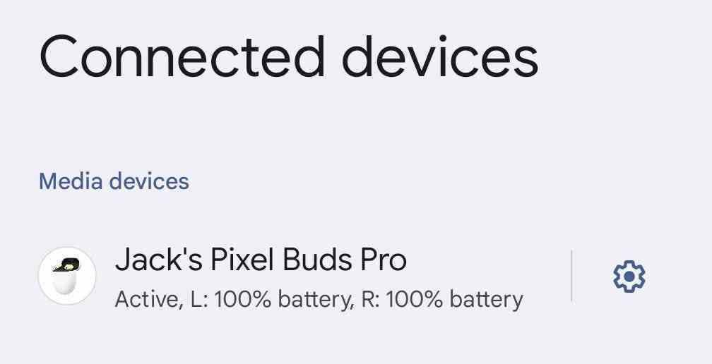 Bir çift Google Pixel Buds Pro için bağlı cihazların listesi.
