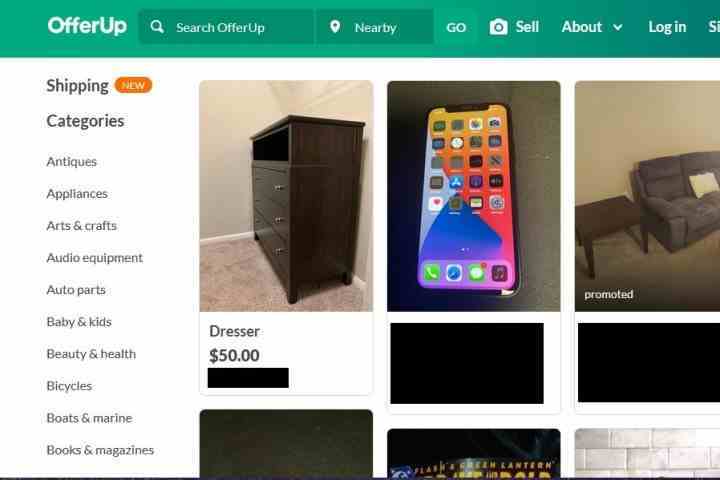 OfferUp web sayfası ekran görüntüsü