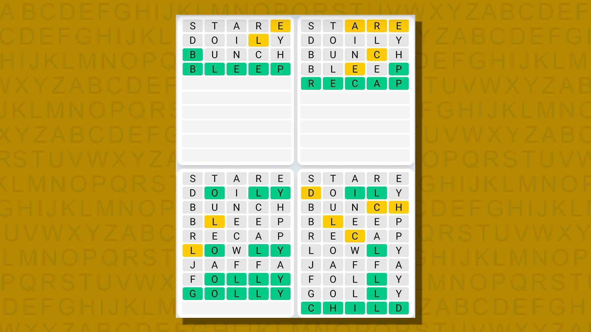 Sarı arka planda 749 numaralı oyunun Quordle günlük dizisi yanıtları