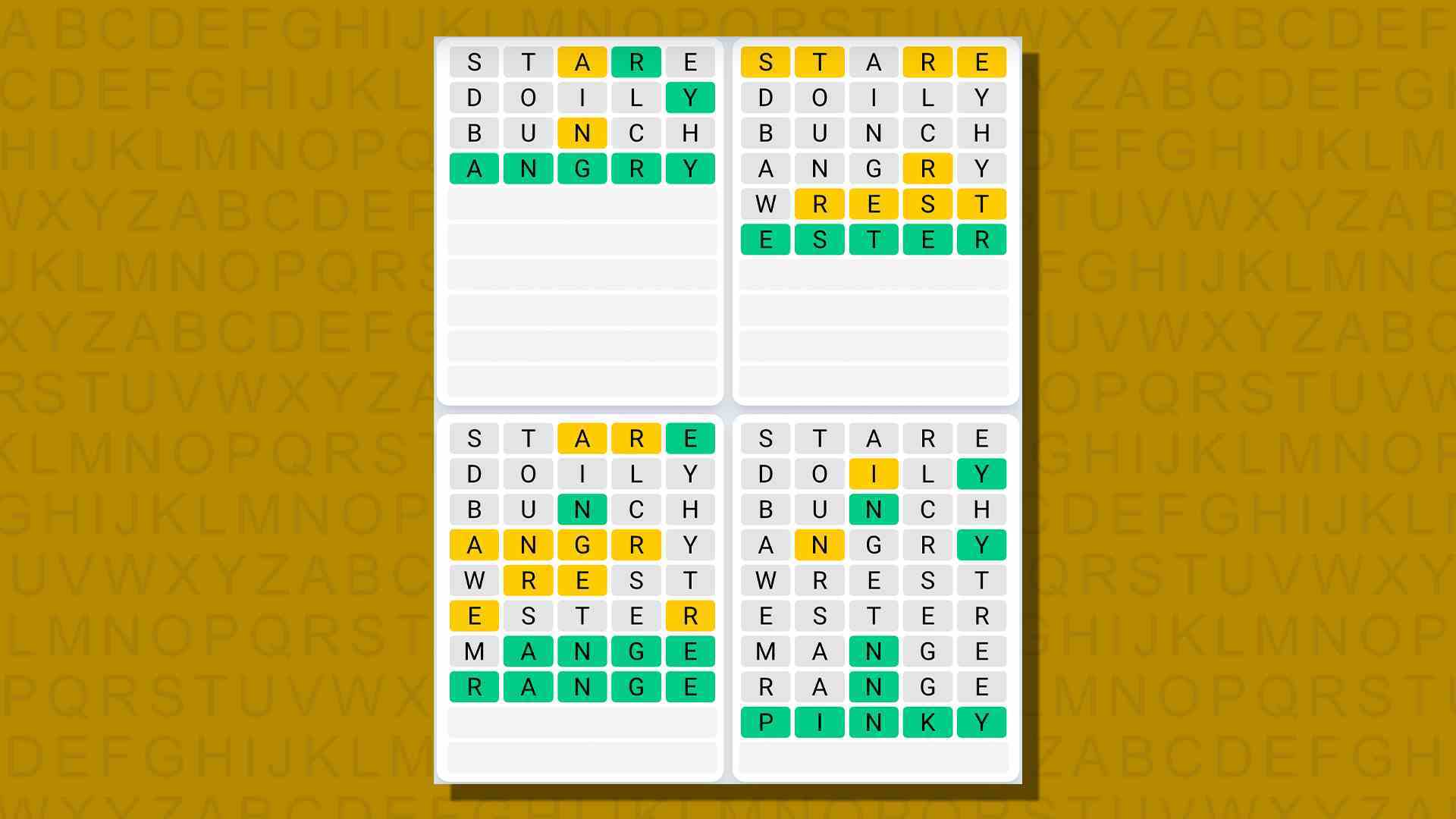 Sarı arka planda 751 numaralı oyunun Quordle günlük dizisi yanıtları