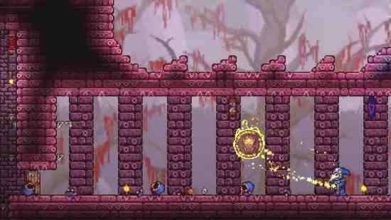 Tüm Terraria patronları: Bir iblis çağırmaya çalışan bir Çılgın Tarikatçı.  Arkadaşları onun etrafında ölü yatıyor.