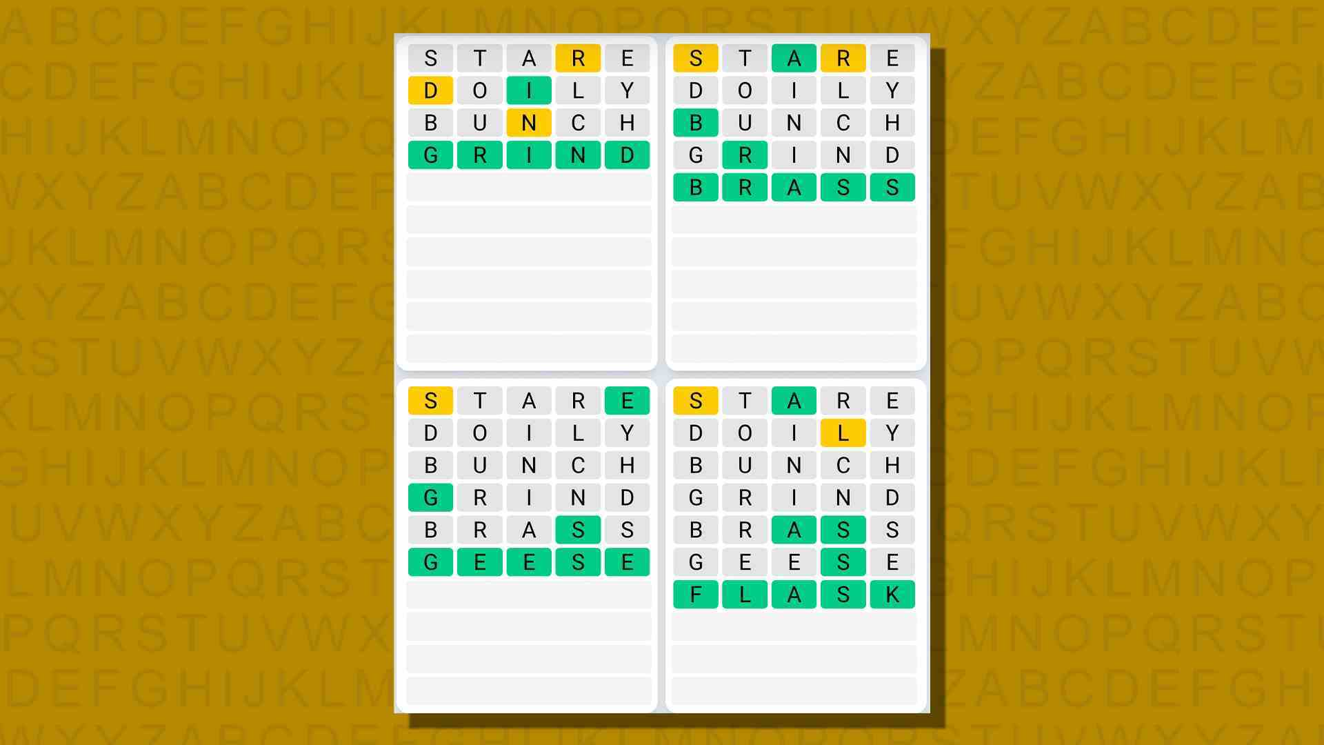 Sarı arka planda 763 numaralı oyunun Quordle günlük dizisi yanıtları