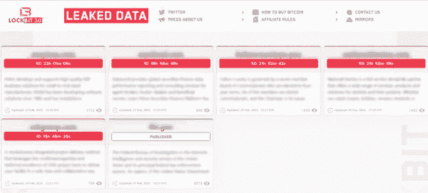 Sızan veri sayfasını içeren Lockbit web sitesi