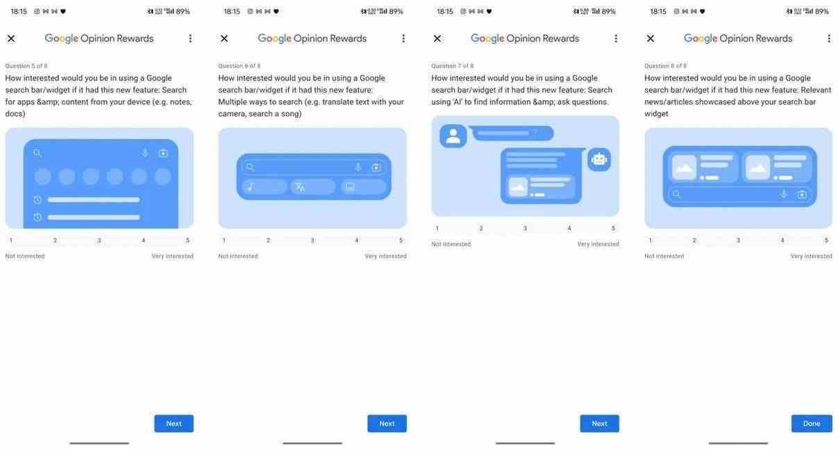 Google, bazı Android kullanıcılarının Google Arama widget'ının yeni özelliklerine olan ilgileri hakkında anket yapıyor - Android ana ekranındaki Google Arama widget'ında yeni özellikler bekleniyor
