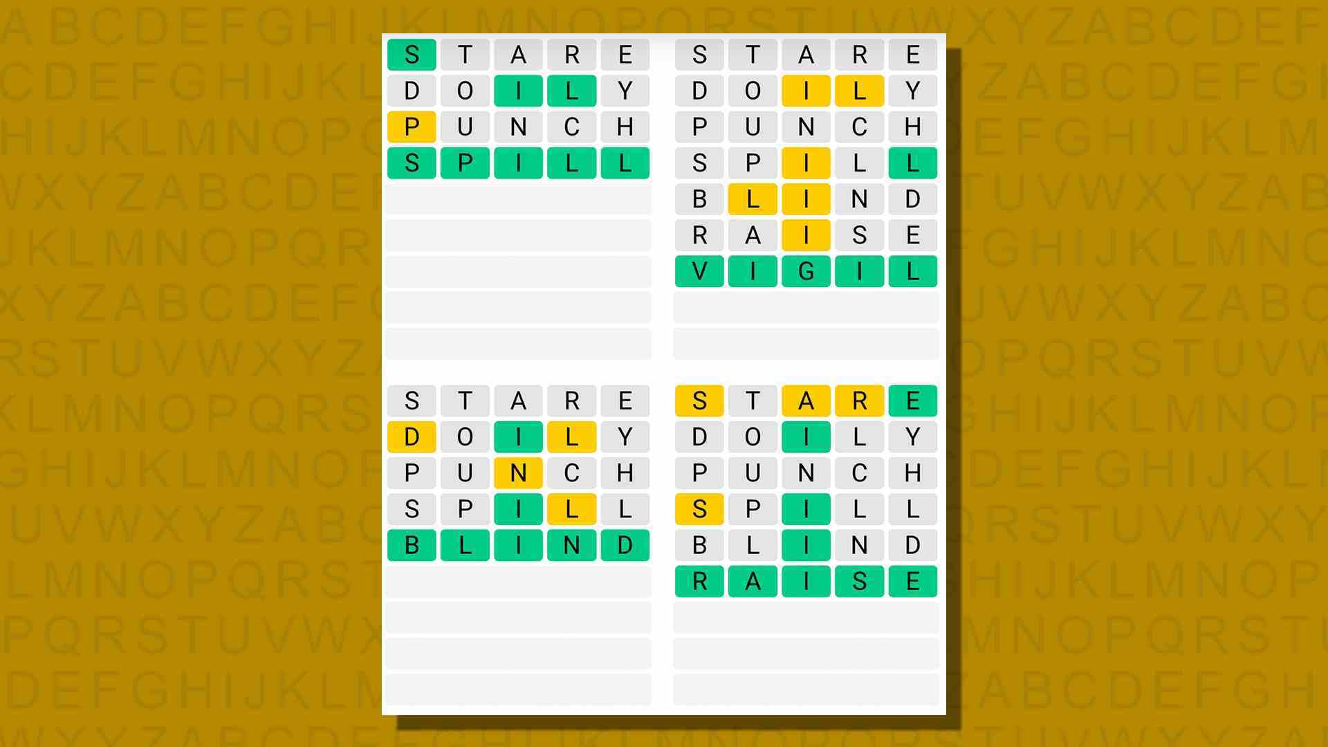 Sarı arka planda 752 numaralı oyunun Quordle yanıtları