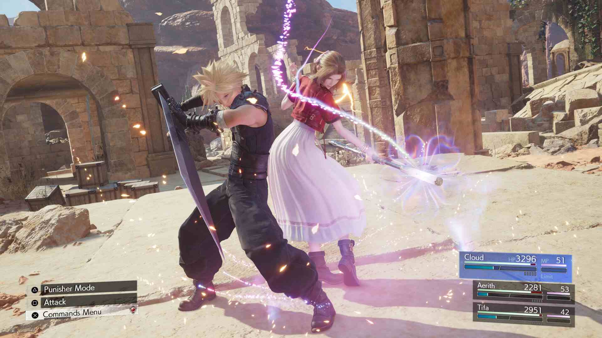 Cloud ve Aerith sinerji saldırısına hazırlanıyor