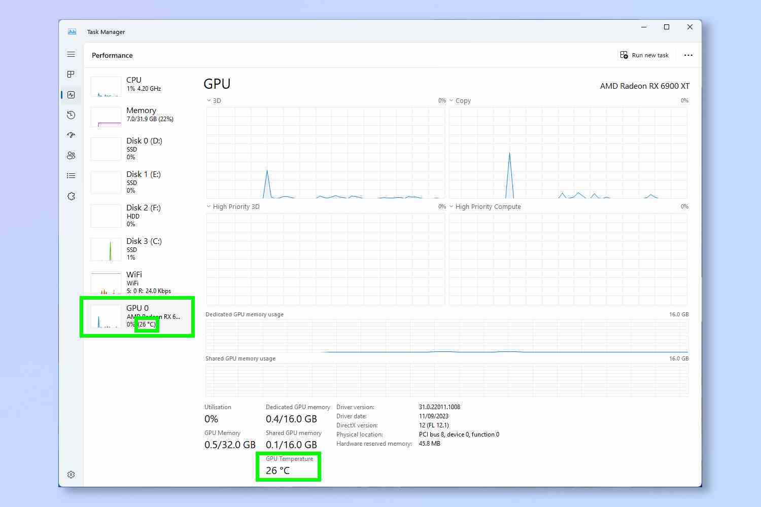 Windows'ta GPU Sıcaklıklarının nasıl kontrol edileceğini gösteren ekran görüntüsü