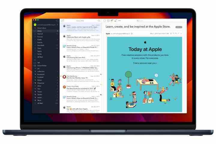MacBook'ta çalışan Airmail e-posta uygulaması.