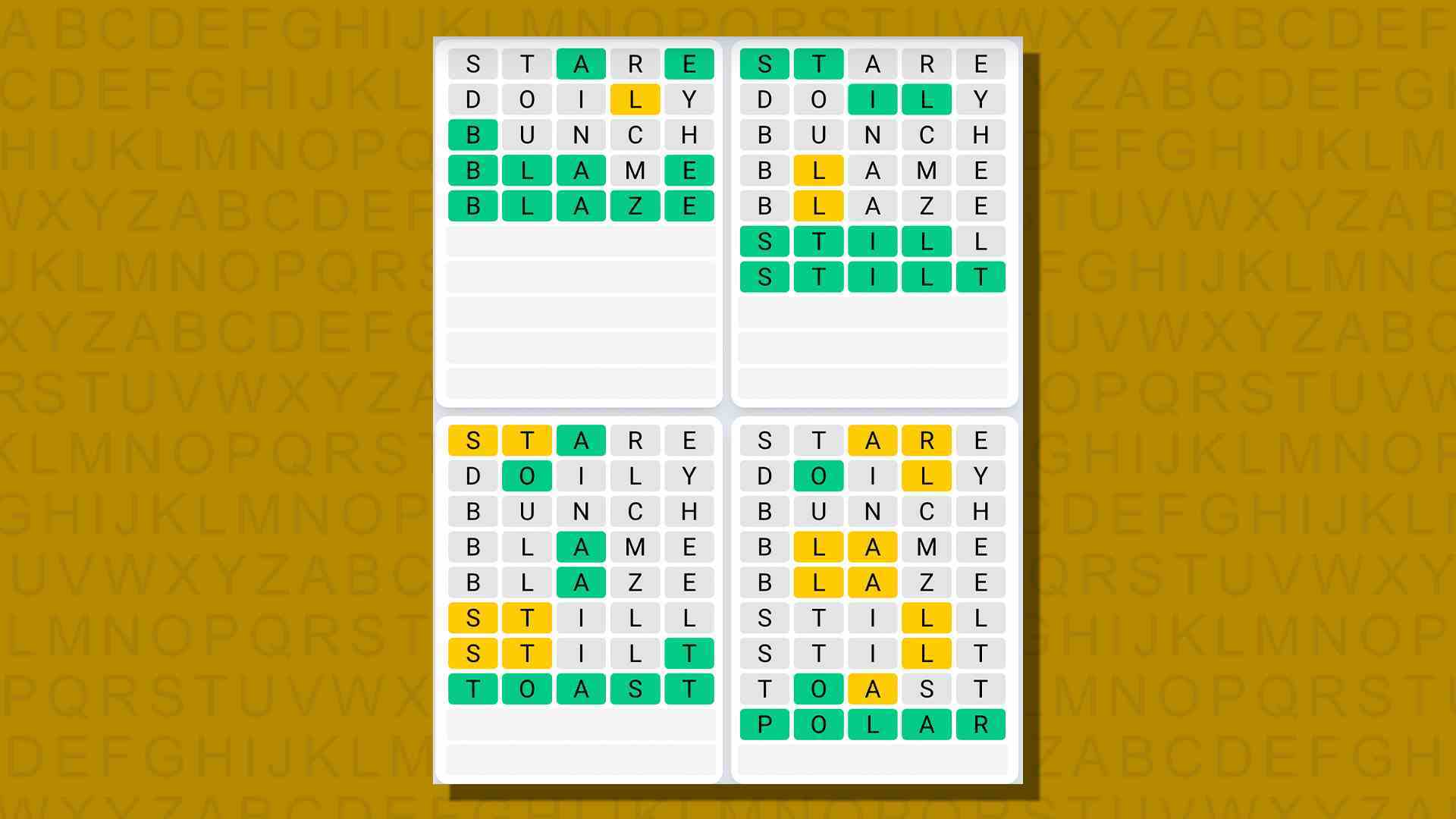 Sarı arka planda 773 numaralı oyunun Quordle günlük dizisi yanıtları