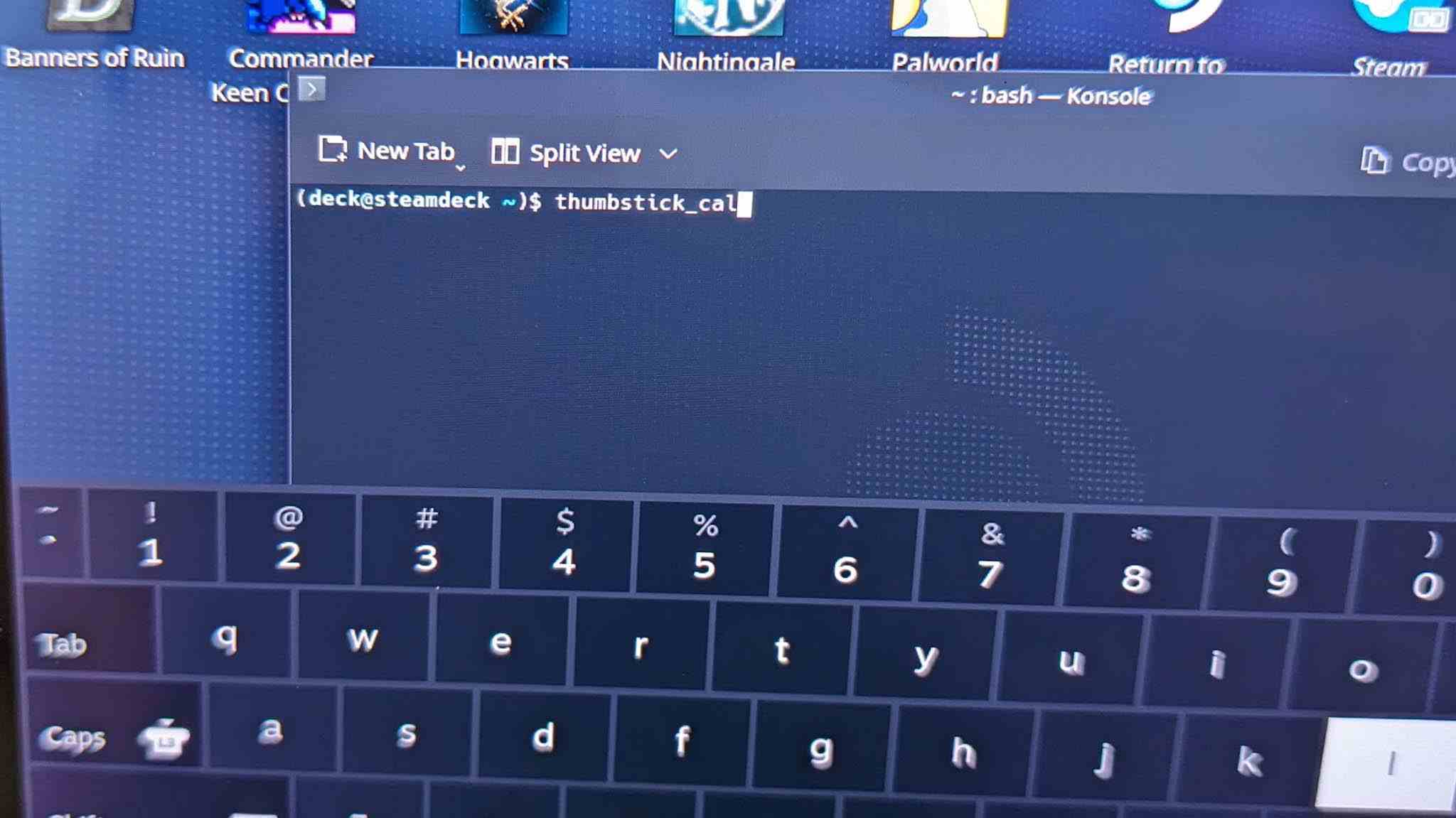 Steam Deck'te Thumbstick_cal yazın ve enter tuşuna basın.