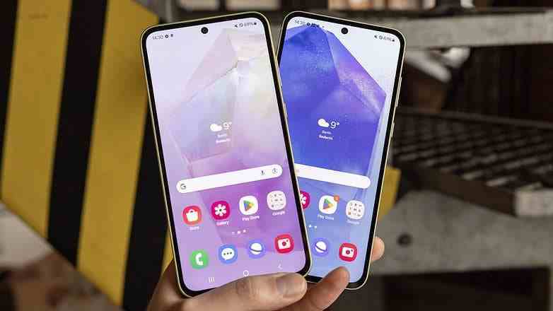 Aktif ekranlı önden Samsung Galaxy A35 ve A55