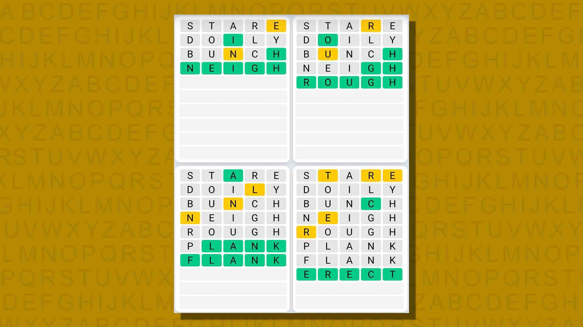 Sarı arka planda 778 numaralı oyunun Quordle günlük dizisi yanıtları