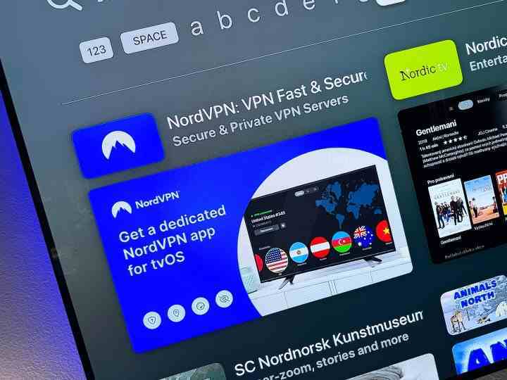 Apple TV'de NordVPN uygulama listesi.