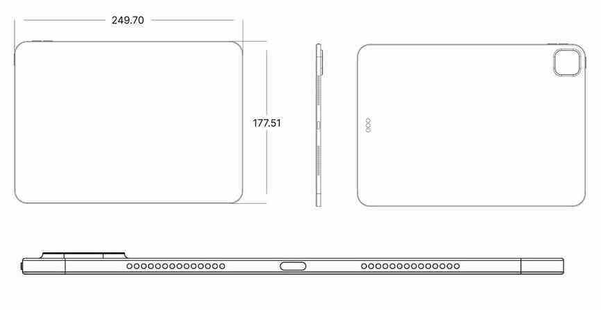 11 inç iPad Pro'nun (2024) CAD çizimi - CAD çizimleri, 2024 iPad Pro tabletleri için tanıdık ancak daha ince tasarımı ortaya koyuyor