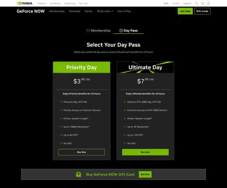 GeForce Now Day Pass'lar