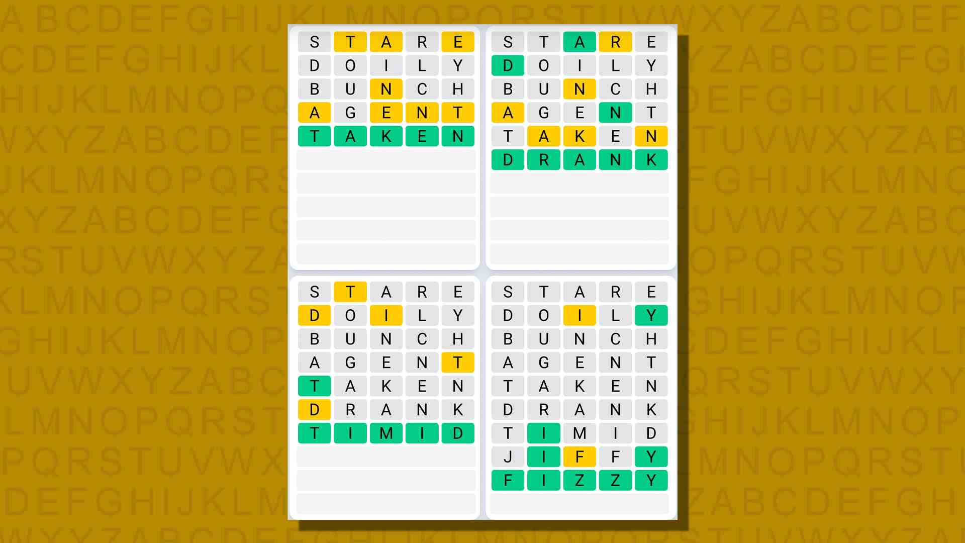 Sarı arka planda 816 numaralı oyun için Quordle günlük dizi yanıtları