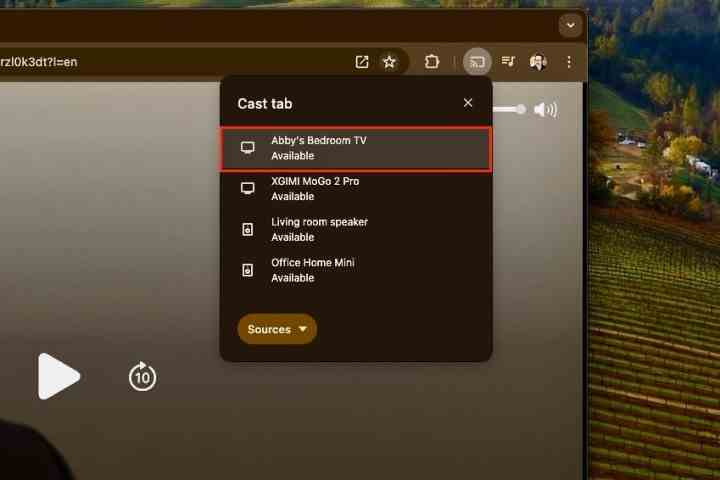 Apple TV+'ın yayınlanacağı Chromecast cihazını seçme.